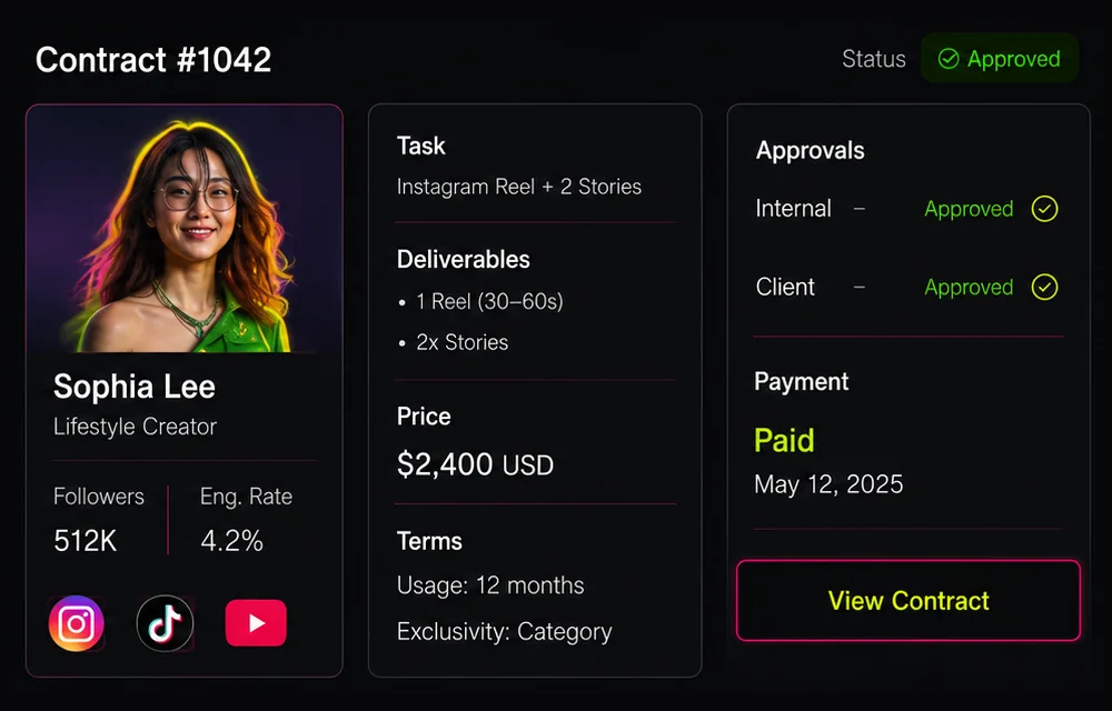 Contract agreement dashboard preview